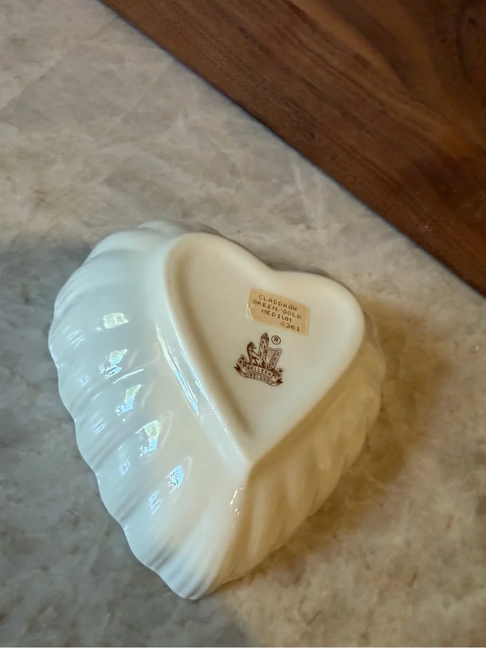 Belleek Pottery Claddagh Collection heart shaped porcelain dish